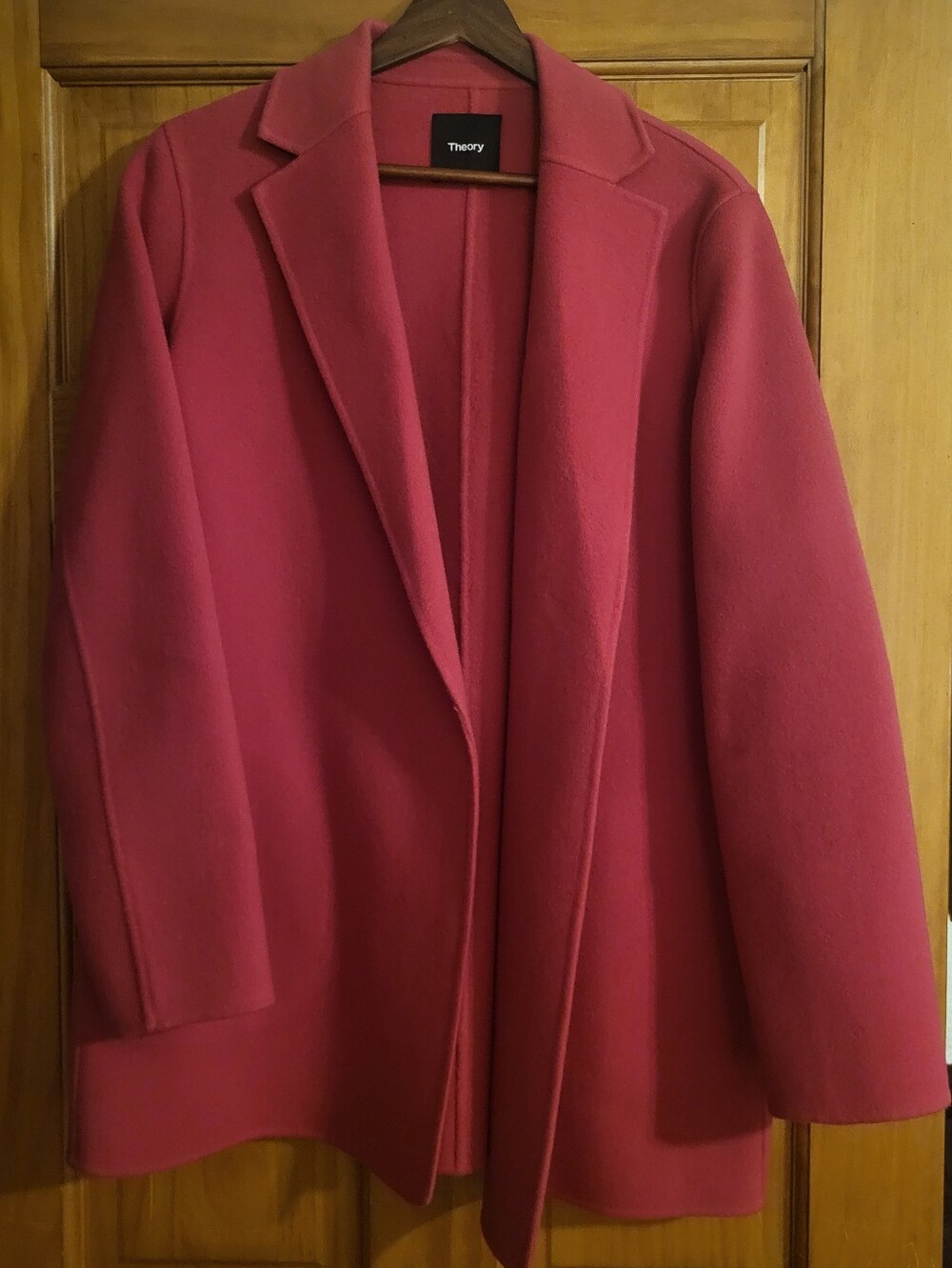 Theory Sileena Raspberry Pink Wool-Blend Open Front Blazer Coat
